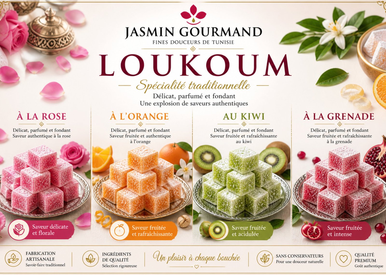 Collection de loukoums artisanaux tunisiens — Jasmin Gourmand Bordeaux, Lormont, Merignac