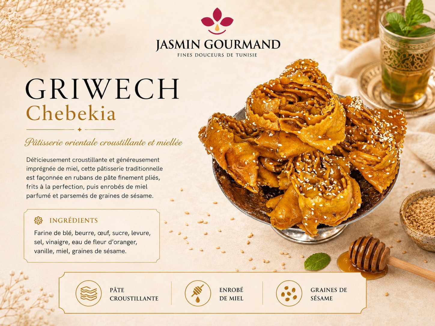 Baklava tunisien feuilletes au miel — Patisserie orientale Bordeaux