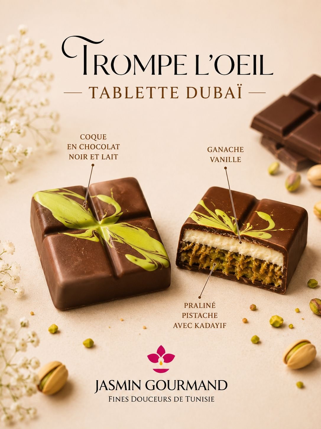 Trompe-l'Oeil mangue chocolat sculpte — Patisserie orientale Bordeaux