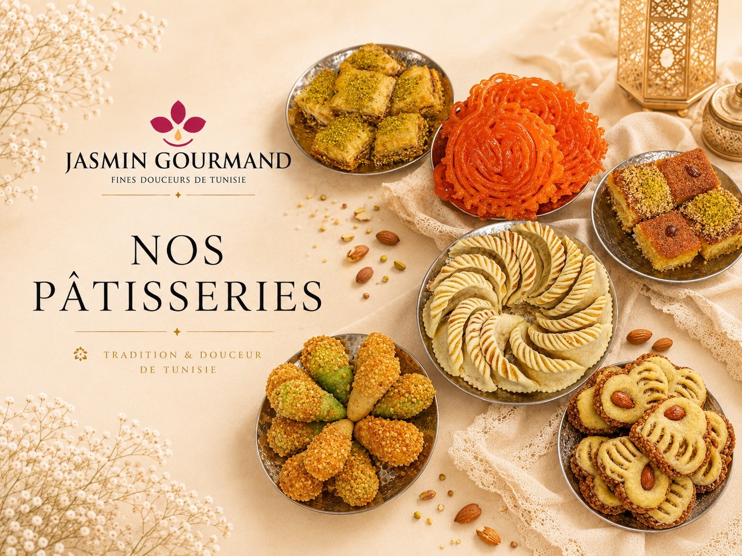 Assortiment de pâtisseries orientales artisanales — Jasmin Gourmand